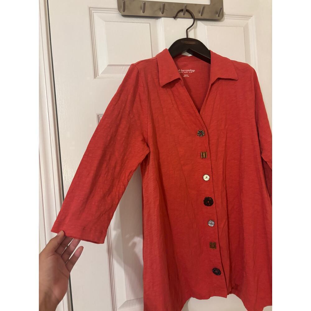 Soft Surroundings Danielle button 3/4 sleeve tunic orange sz M - Picture 5 of 10